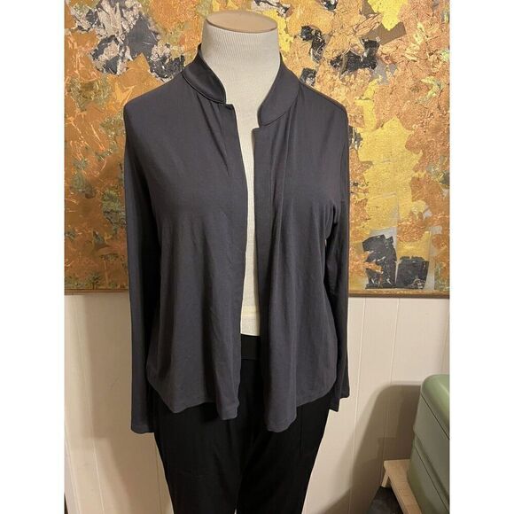 J. Jill Womens Size Large Open Front Cardigan Gray Stand Up Collar Flowy - Picture 1 of 8